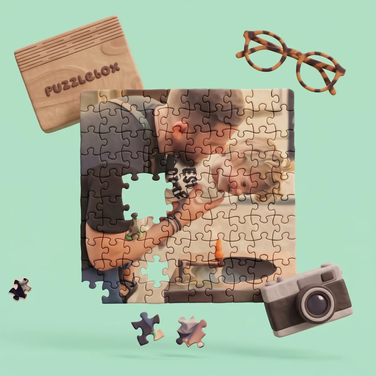 A 100-piece personalized wooden jigsaw puzzle, transforming a cherished photo into a delightful memory.